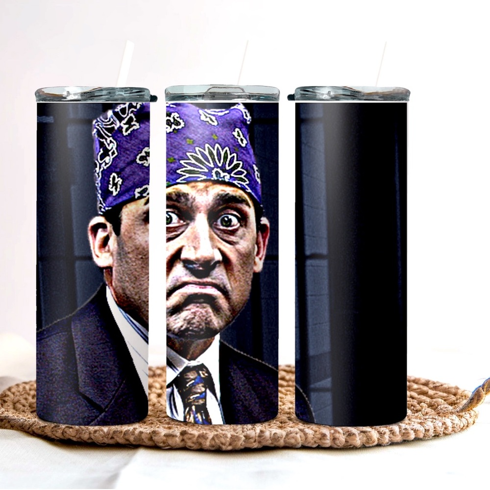 The Office inspired tumbler with lid and straw.  Prison Mike.